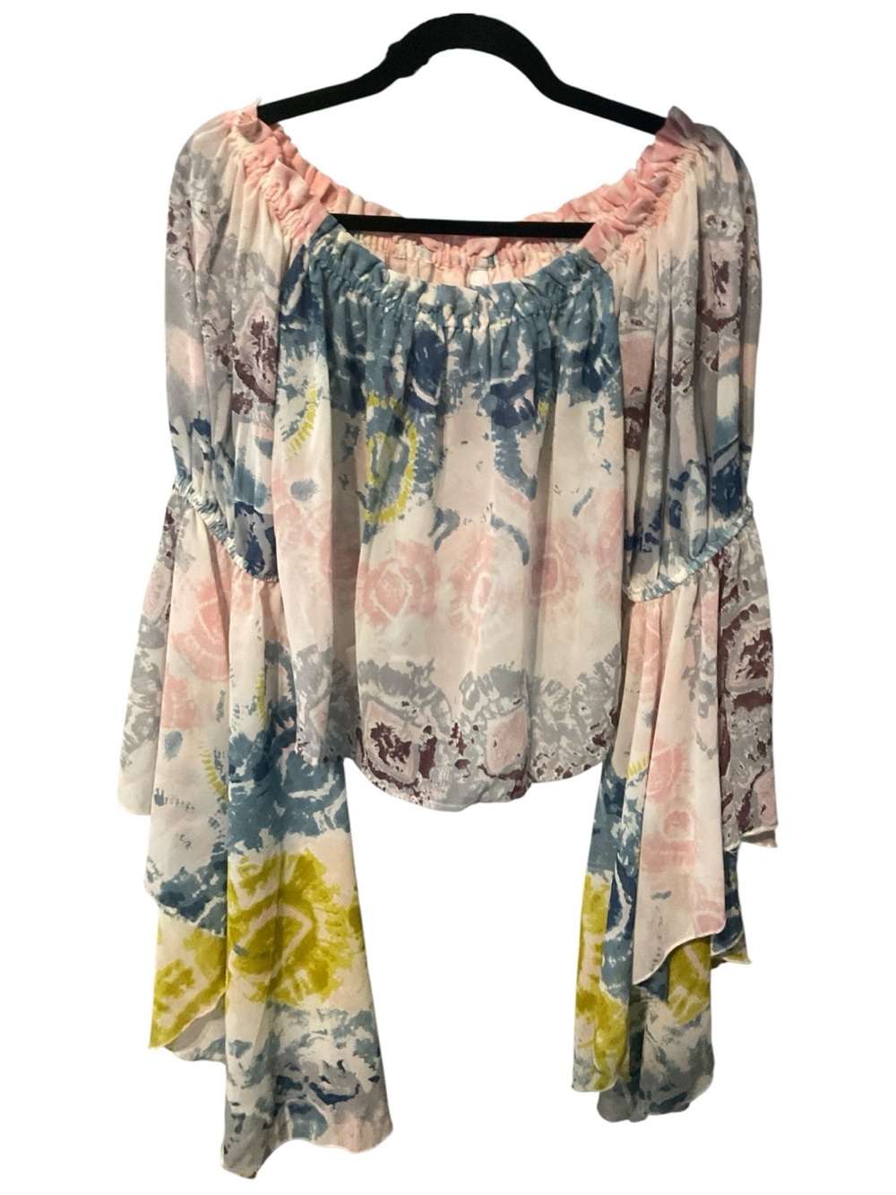 Live 4 Truth Boho Off Shoulder Bell Sleeve L Peasant Blouse Abstract Print A32 - Picture 2 of 6